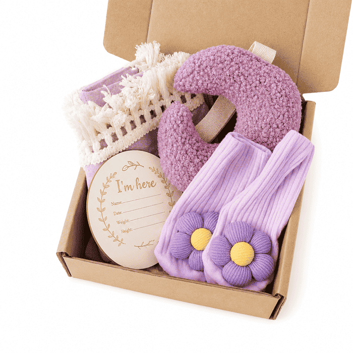 caja de bienvenida bebé lila