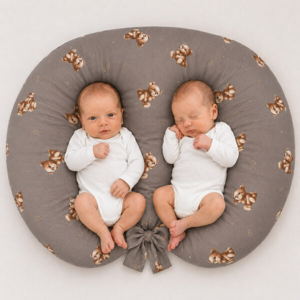 Twin nursing pillow, Breastfeeding Croissant Pillow, removable, Hands-Free Feeding- Toffee Teddy