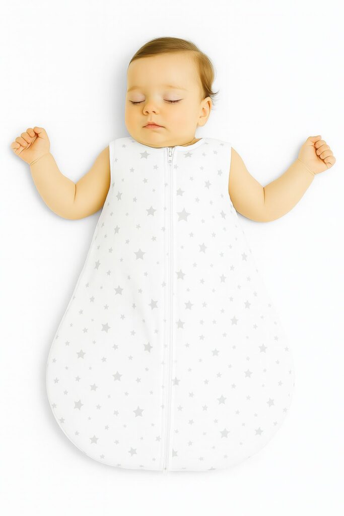 Cotton baby sleeping bag S 0-6 months for summer TOG 1.0 - mini stars grey